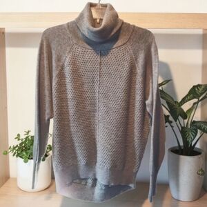 GAP Heather Gray Extra Fine Merino Wool Blend Knit High Low Oversized Sweater